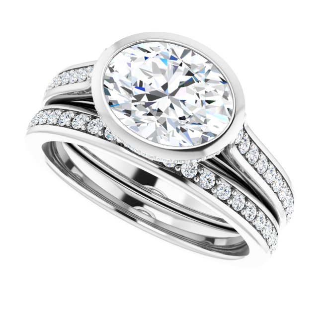 2.37 Oval Moissanite DEF/VVS Bezel East West Sidestone Engagement Ring in 14KW | AllComponents_View5 2.37 Oval Moissanite DEF/VVS Bezel East West Sidestone Engagement Ring in 14KW | AllComponents_View5