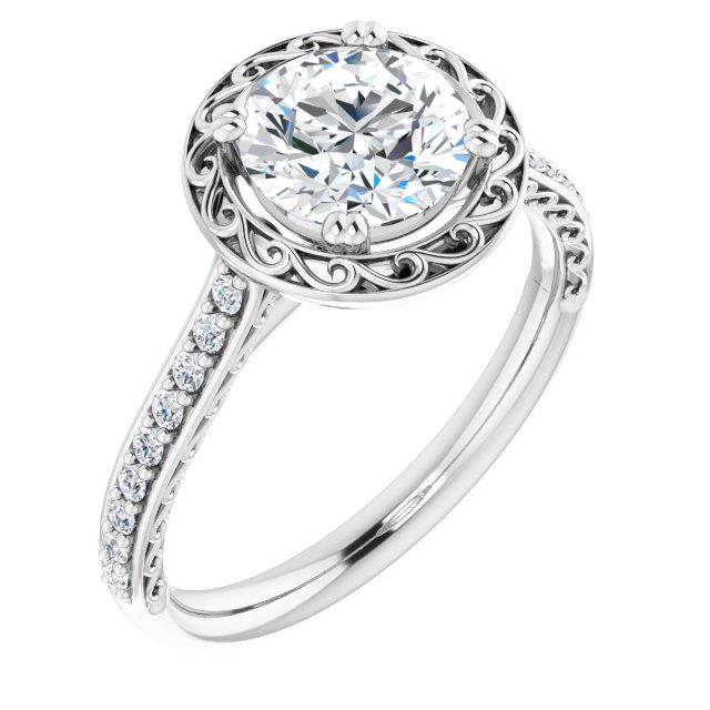 1.38 Round Lab-Grown GH/VS2+ Engraved Sidestone Engagement Ring in 14KW | ViewA 1.38 Round Lab-Grown GH/VS2+ Engraved Sidestone Engagement Ring in 14KW | ViewA