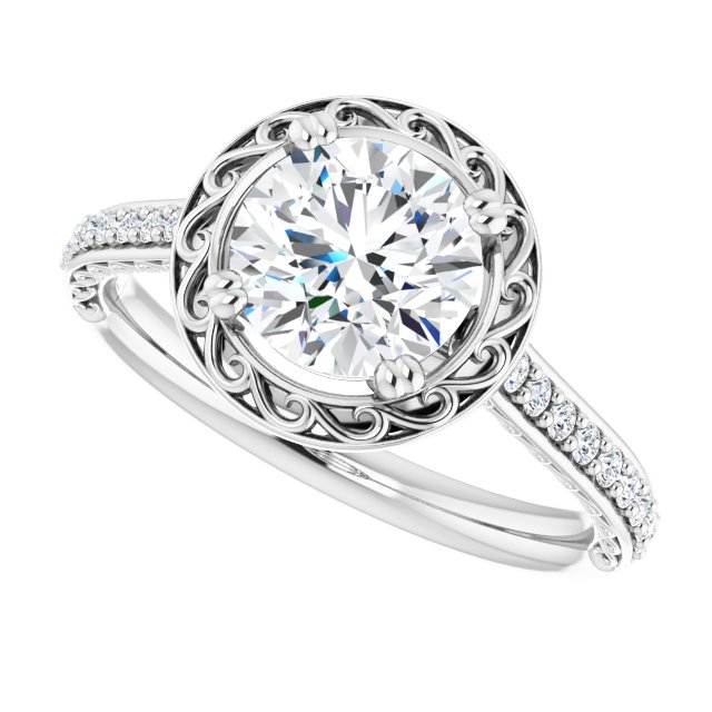 1.38 Round Lab-Grown GH/VS2+ Engraved Sidestone Engagement Ring in 14KW | View5 1.38 Round Lab-Grown GH/VS2+ Engraved Sidestone Engagement Ring in 14KW | View5