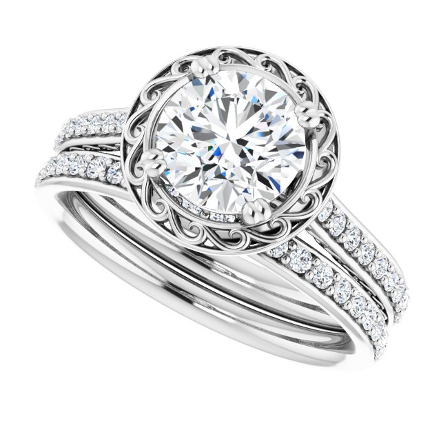 1.38 Round Lab-Grown GH/VS2+ Engraved Sidestone Engagement Ring in 14KW | AllComponents_View5 1.38 Round Lab-Grown GH/VS2+ Engraved Sidestone Engagement Ring in 14KW | AllComponents_View5