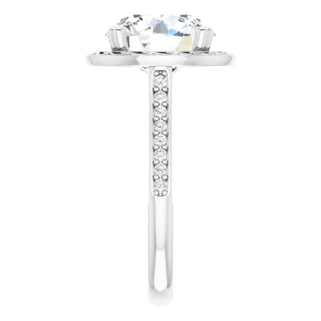 4.91 Round Moissanite DEF/VVS Engraved Sidestone Engagement Ring in 14KW | ViewE 4.91 Round Moissanite DEF/VVS Engraved Sidestone Engagement Ring in 14KW | ViewE