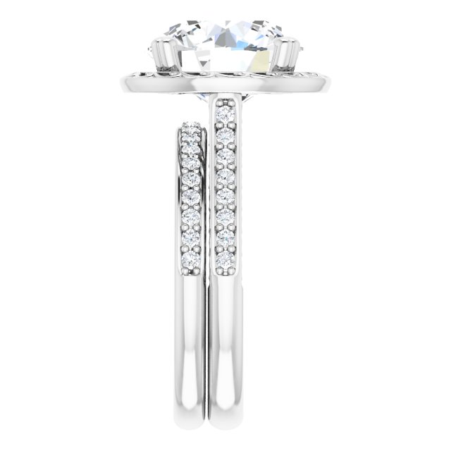 4.91 Round Moissanite DEF/VVS Engraved Sidestone Engagement Ring in 14KW | AllComponents_ViewE 4.91 Round Moissanite DEF/VVS Engraved Sidestone Engagement Ring in 14KW | AllComponents_ViewE