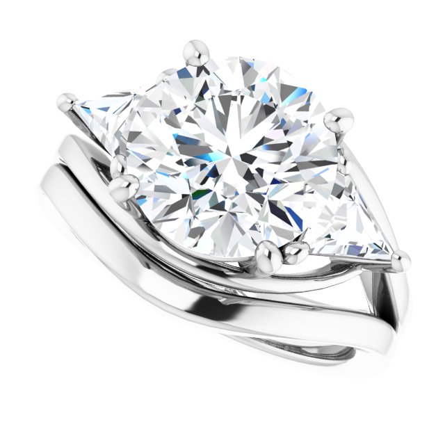 4.40 tcw Round Moissanite DEF/VVS Bypass Three Stone Engagement Ring in 14KW | AllComponents_View5 4.40 tcw Round Moissanite DEF/VVS Bypass Three Stone Engagement Ring in 14KW | AllComponents_View5
