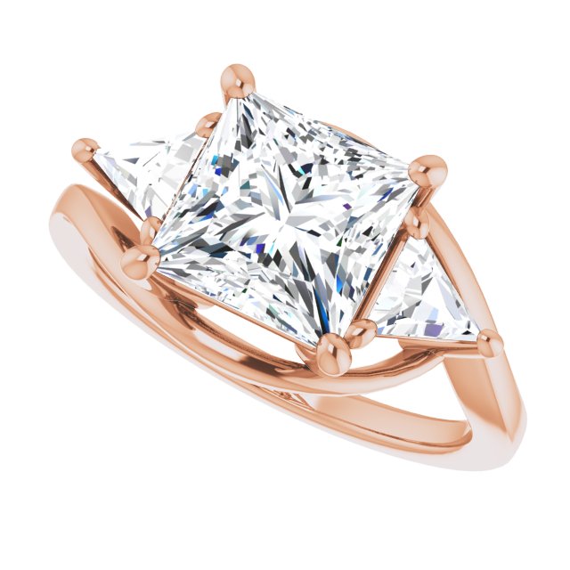 3.10 tcw Square Lab-Grown EF/VS1+ Bypass Three Stone Engagement Ring in 18KR | View5 3.10 tcw Square Lab-Grown EF/VS1+ Bypass Three Stone Engagement Ring in 18KR | View5