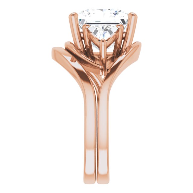 5.10 tcw Square Moissanite DEF/VVS Bypass Three Stone Engagement Ring in 18KR | AllComponents_ViewE 5.10 tcw Square Moissanite DEF/VVS Bypass Three Stone Engagement Ring in 18KR | AllComponents_ViewE