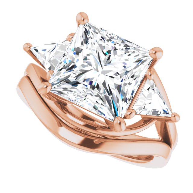 5.10 tcw Square Moissanite DEF/VVS Bypass Three Stone Engagement Ring in 18KR | AllComponents_View5 5.10 tcw Square Moissanite DEF/VVS Bypass Three Stone Engagement Ring in 18KR | AllComponents_View5