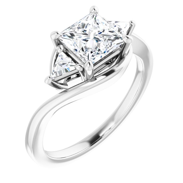 1.58 tcw Square Lab-Grown GH/VS2+ Bypass Three Stone Engagement Ring in 14KW | ViewA