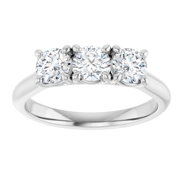 0.99 tcw Round Diamond GH/VS2+ Trellis Three Stone Anniversary Ring in 14KW | ViewS 0.99 tcw Round Diamond GH/VS2+ Trellis Three Stone Anniversary Ring in 14KW | ViewS