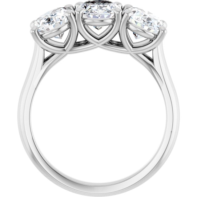 4.50 tcw Oval Moissanite DEF/VVS Trellis Three Stone Anniversary Ring in 14KW | ViewB_4 4.50 tcw Oval Moissanite DEF/VVS Trellis Three Stone Anniversary Ring in 14KW | ViewB_4
