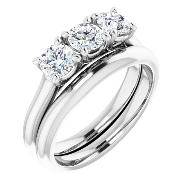 0.99 tcw Round Diamond GH/VS2+ Trellis Three Stone Anniversary Ring in 14KW | AllComponents_ViewA 0.99 tcw Round Diamond GH/VS2+ Trellis Three Stone Anniversary Ring in 14KW | AllComponents_ViewA