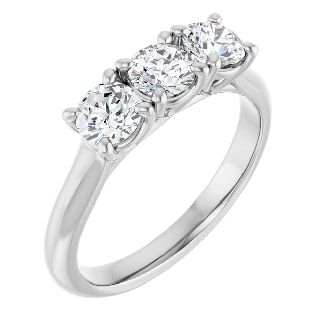 0.99 tcw Round Diamond GH/VS2+ Trellis Three Stone Anniversary Ring in 14KW | ViewA 0.99 tcw Round Diamond GH/VS2+ Trellis Three Stone Anniversary Ring in 14KW | ViewA