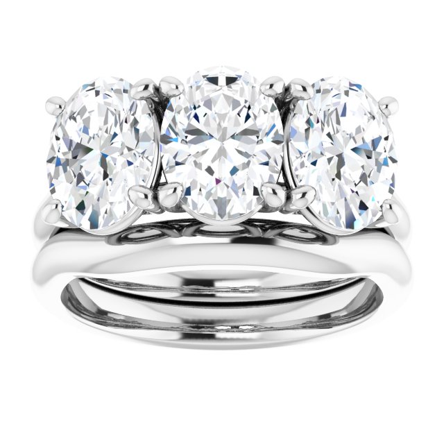 4.50 tcw Oval Moissanite DEF/VVS Trellis Three Stone Anniversary Ring in 14KW | AllComponents_ViewS 4.50 tcw Oval Moissanite DEF/VVS Trellis Three Stone Anniversary Ring in 14KW | AllComponents_ViewS
