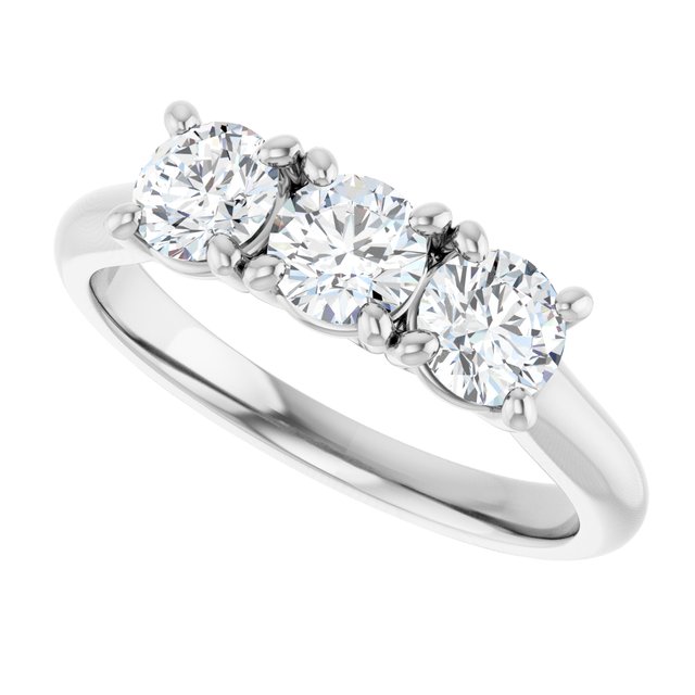 0.99 tcw Round Diamond GH/VS2+ Trellis Three Stone Anniversary Ring in 14KW | View5 0.99 tcw Round Diamond GH/VS2+ Trellis Three Stone Anniversary Ring in 14KW | View5