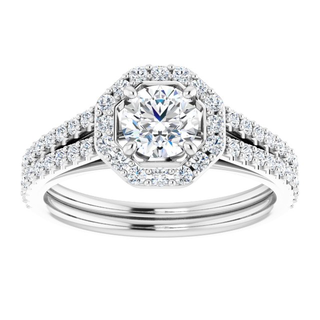 1.06 Tcw Round Diamond GH/VS2+ Geometric Halo Engagement Ring in 14KW | ViewS