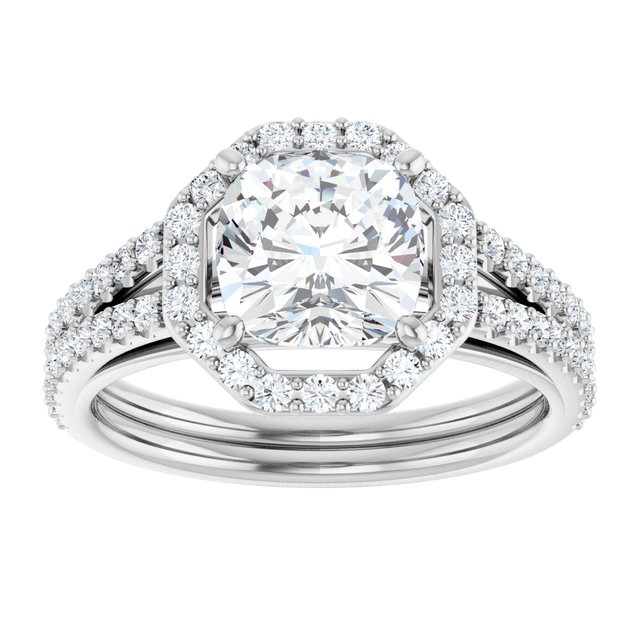 2.30 Tcw Cushion Lab-Grown D/VVS2+ Geometric Halo Engagement Ring in PLAT | ViewS