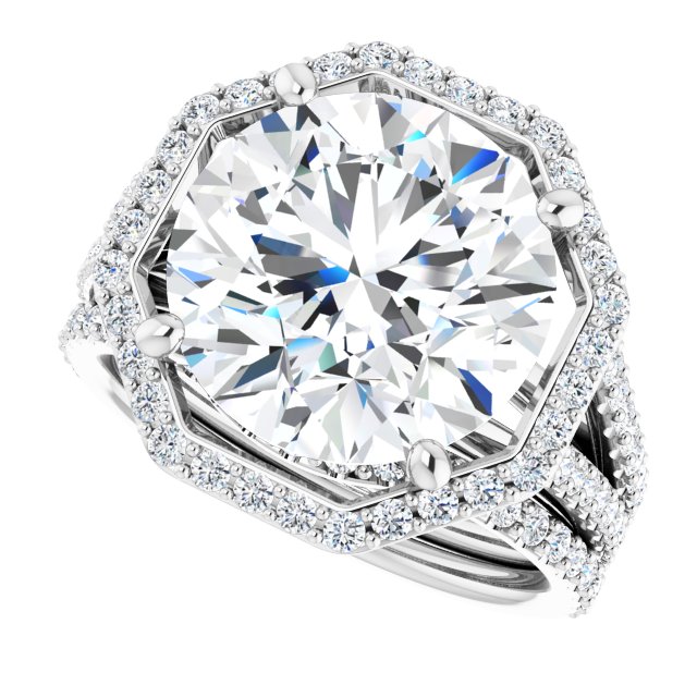 6.85 Tcw Round Moissanite DEF/VVS Geometric Halo Engagement Ring in 14KW | AllComponents_View5 6.85 Tcw Round Moissanite DEF/VVS Geometric Halo Engagement Ring in 14KW | AllComponents_View5