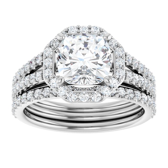 2.30 Tcw Cushion Lab-Grown D/VVS2+ Geometric Halo Engagement Ring in PLAT | AllComponents_ViewS