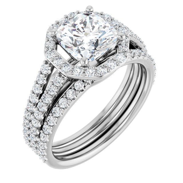 2.30 Tcw Cushion Lab-Grown D/VVS2+ Geometric Halo Engagement Ring in PLAT | AllComponents_ViewA