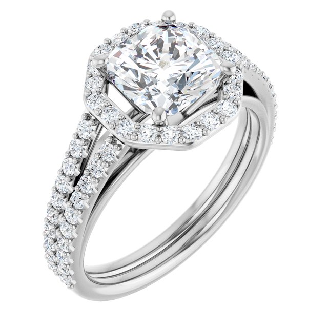 2.30 Tcw Cushion Lab-Grown D/VVS2+ Geometric Halo Engagement Ring in PLAT | ViewA
