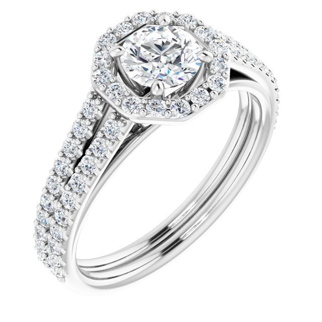 1.06 Tcw Round Diamond GH/VS2+ Geometric Halo Engagement Ring in 14KW | ViewA