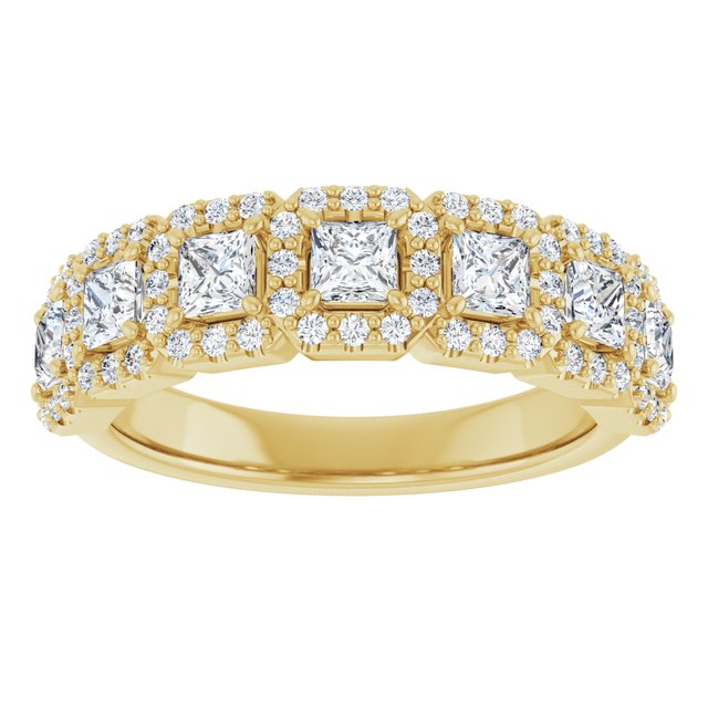 Seven Stone 1.24 Square Diamond EF/VS1+ Anniversary Ring in 18KY | ViewS