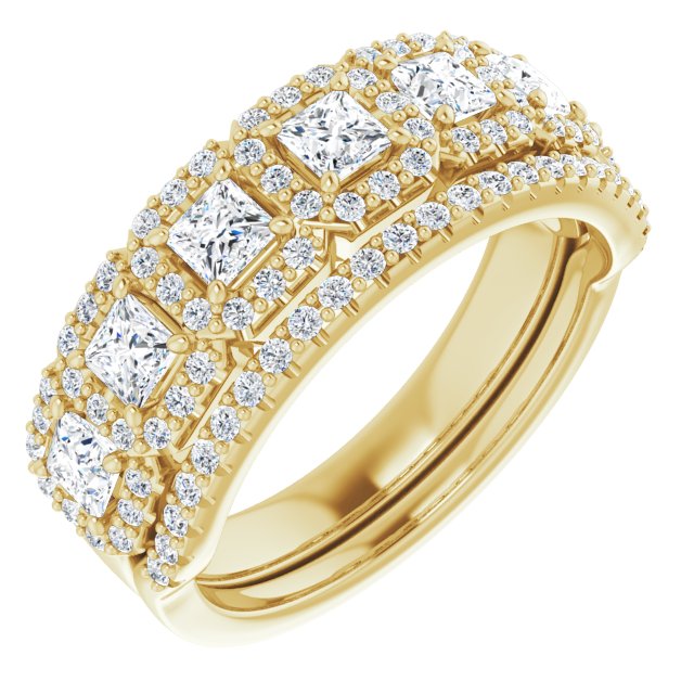 Seven Stone 1.24 Square Diamond EF/VS1+ Anniversary Ring in 18KY | AllComponents_ViewA