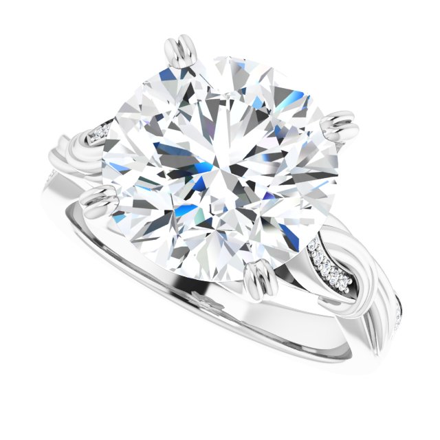 4.79 Round Moissanite DEF/VVS Twisted Sidestone Engagement Ring in 14KW | View5 4.79 Round Moissanite DEF/VVS Twisted Sidestone Engagement Ring in 14KW | View5