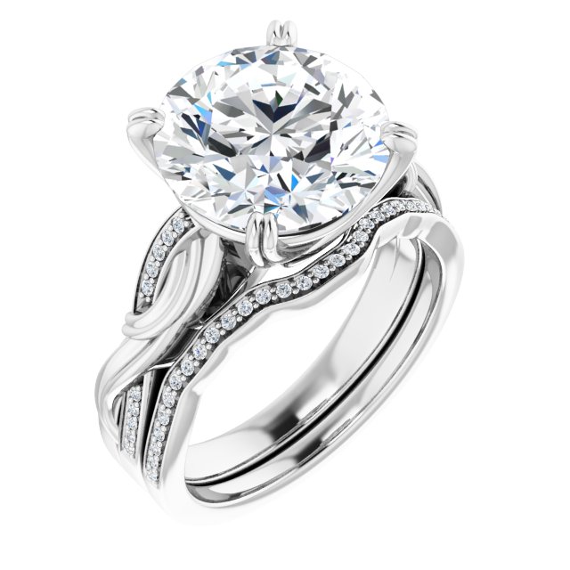 4.79 Round Moissanite DEF/VVS Twisted Sidestone Engagement Ring in 14KW | AllComponents_ViewA 4.79 Round Moissanite DEF/VVS Twisted Sidestone Engagement Ring in 14KW | AllComponents_ViewA