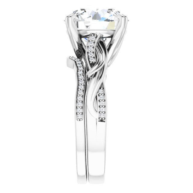 4.79 Round Moissanite DEF/VVS Twisted Sidestone Engagement Ring in 14KW | AllComponents_ViewE 4.79 Round Moissanite DEF/VVS Twisted Sidestone Engagement Ring in 14KW | AllComponents_ViewE
