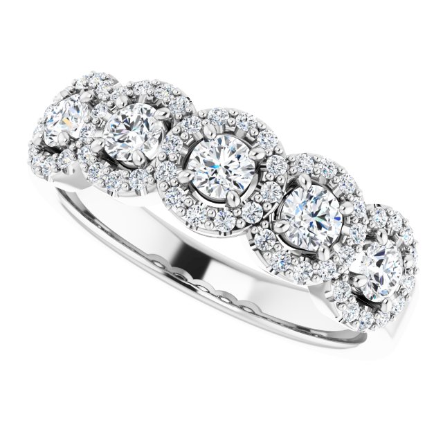 Five Stone 0.76 Round Moissanite DEF/VVS Anniversary Ring in 14KW | View5 Five Stone 0.76 Round Moissanite DEF/VVS Anniversary Ring in 14KW | View5