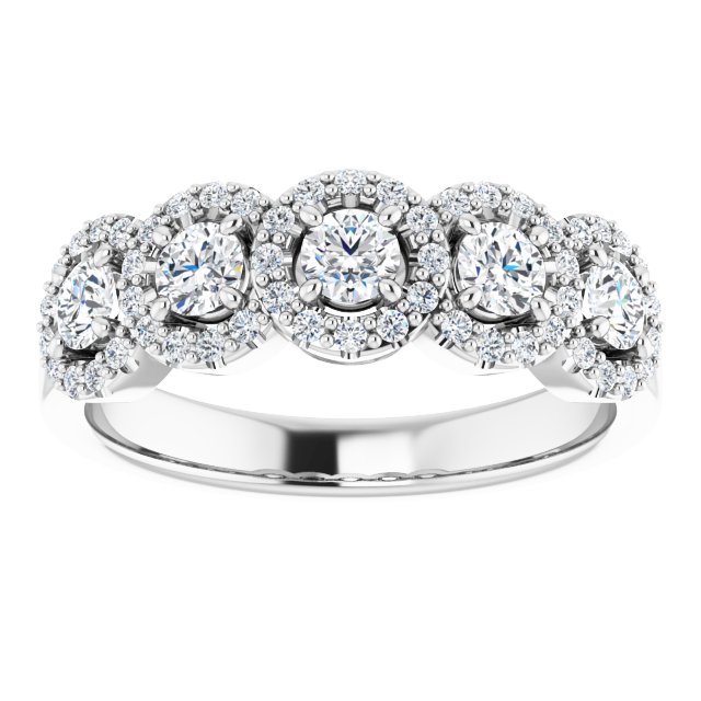 Five Stone 0.76 Round Moissanite DEF/VVS Anniversary Ring in 14KW | ViewS Five Stone 0.76 Round Moissanite DEF/VVS Anniversary Ring in 14KW | ViewS