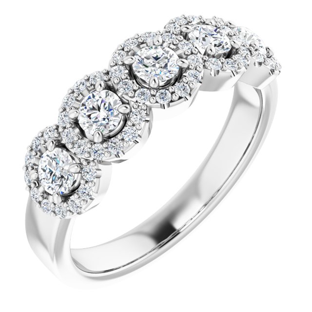 Five Stone 0.76 Round Moissanite DEF/VVS Anniversary Ring in 14KW | ViewA Five Stone 0.76 Round Moissanite DEF/VVS Anniversary Ring in 14KW | ViewA