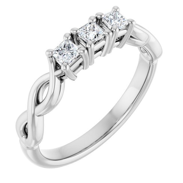 0.36 tcw Square Lab-Grown EF/VS1+ Infinity Three Stone Anniversary Ring in 14KW | ViewA