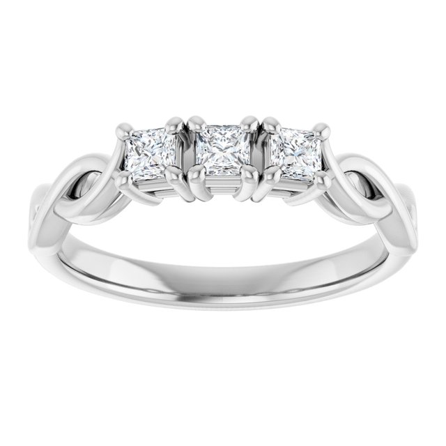 0.36 tcw Square Lab-Grown EF/VS1+ Infinity Three Stone Anniversary Ring in 14KW | ViewS