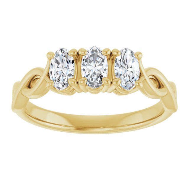0.78 tcw Oval Lab-Grown D/VVS2+ Infinity Three Stone Anniversary Ring in 14KY | ViewS