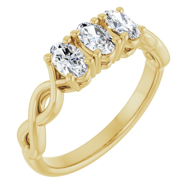 0.78 tcw Oval Lab-Grown D/VVS2+ Infinity Three Stone Anniversary Ring in 14KY | ViewA