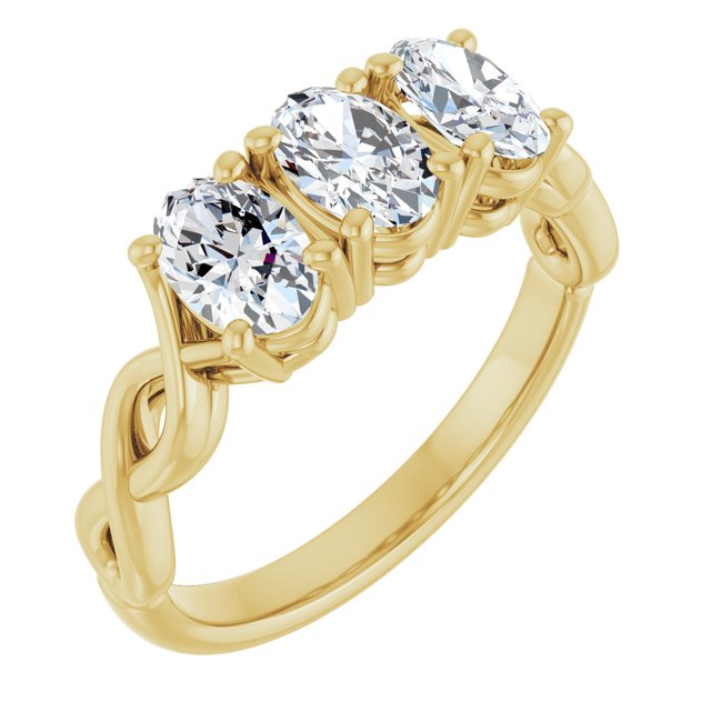 1.50 tcw Oval Diamond D/VVS2+ Infinity Three Stone Anniversary Ring in 14KY | ViewA