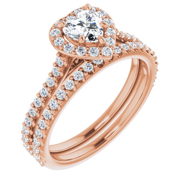 0.90 Tcw Heart Diamond EF/VS1+ Suspended Halo Engagement Ring in 14KR | AllComponents_ViewA