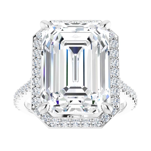 9.06 Tcw Emerald Lab-Grown GH/VS2+ Suspended Halo Engagement Ring in 14KW | ViewS 9.06 Tcw Emerald Lab-Grown GH/VS2+ Suspended Halo Engagement Ring in 14KW | ViewS