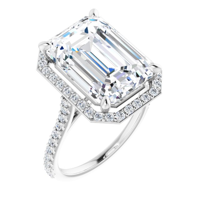 9.06 Tcw Emerald Lab-Grown GH/VS2+ Suspended Halo Engagement Ring in 14KW | ViewA 9.06 Tcw Emerald Lab-Grown GH/VS2+ Suspended Halo Engagement Ring in 14KW | ViewA