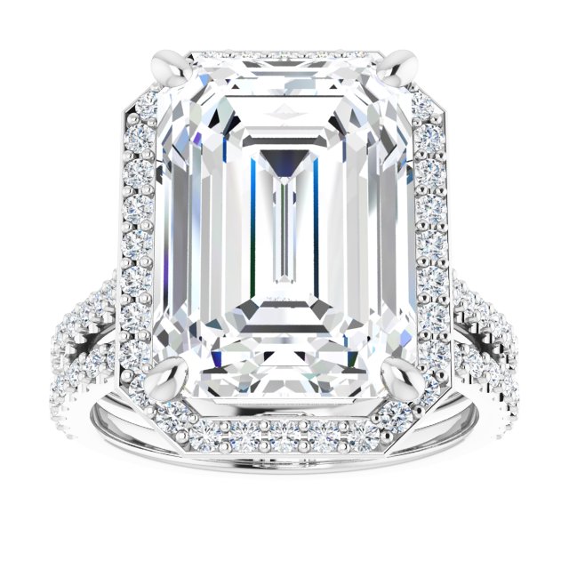 9.06 Tcw Emerald Lab-Grown GH/VS2+ Suspended Halo Engagement Ring in 14KW | AllComponents_ViewS 9.06 Tcw Emerald Lab-Grown GH/VS2+ Suspended Halo Engagement Ring in 14KW | AllComponents_ViewS