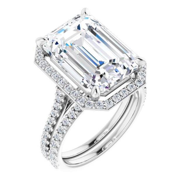 9.06 Tcw Emerald Lab-Grown GH/VS2+ Suspended Halo Engagement Ring in 14KW | AllComponents_ViewA 9.06 Tcw Emerald Lab-Grown GH/VS2+ Suspended Halo Engagement Ring in 14KW | AllComponents_ViewA