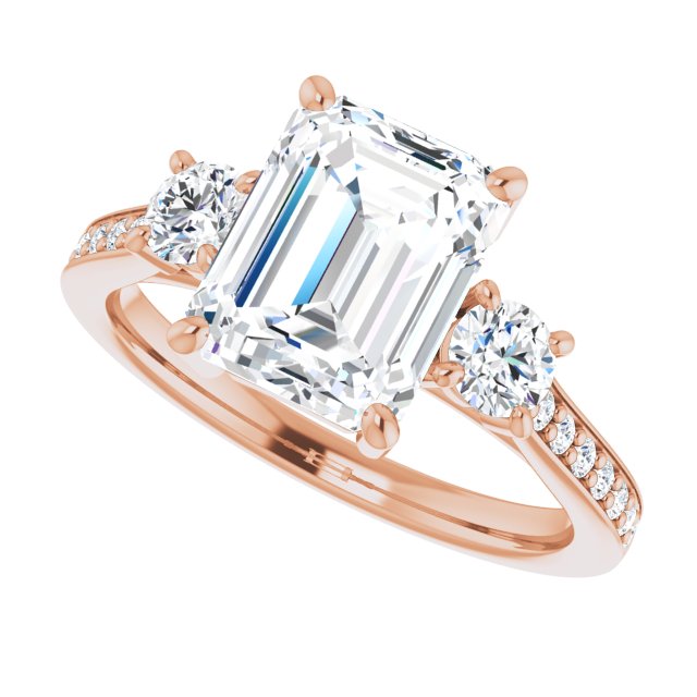 2.98 tcw Emerald Moissanite DEF/VVS Sculptural Three Stone Engagement Ring in 18KR | View5