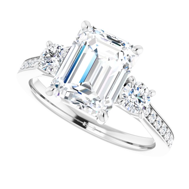 2.98 tcw Emerald Diamond EF/VS1+ Sculptural Three Stone Engagement Ring in PLAT | View5