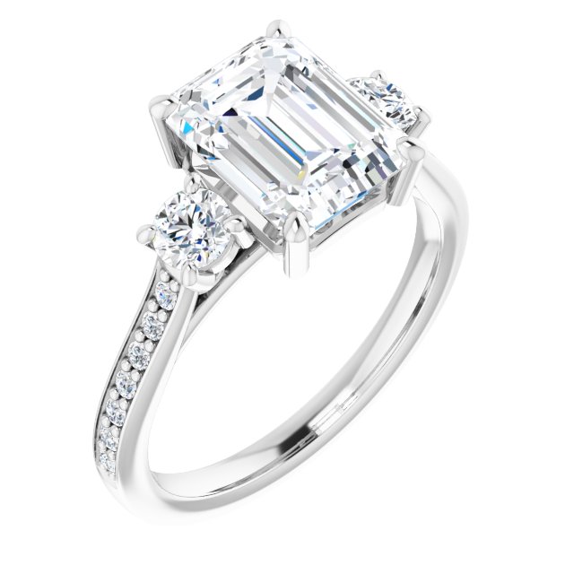 2.98 tcw Emerald Diamond EF/VS1+ Sculptural Three Stone Engagement Ring in PLAT | ViewA