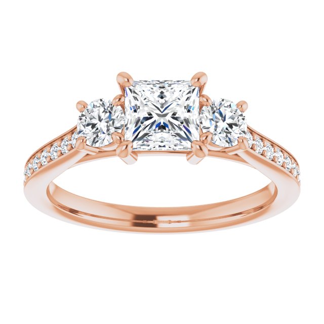 1.28 tcw Square Diamond EF/VS1+ Sculptural Three Stone Engagement Ring in 18KR | ViewS