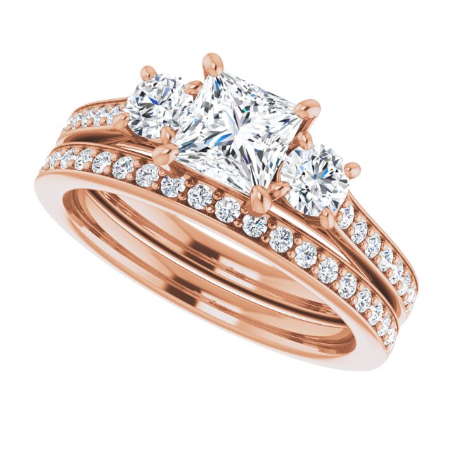 1.28 tcw Square Diamond EF/VS1+ Sculptural Three Stone Engagement Ring in 18KR | AllComponents_View5