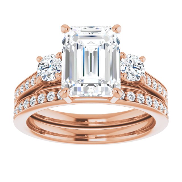 2.98 tcw Emerald Moissanite DEF/VVS Sculptural Three Stone Engagement Ring in 18KR | AllComponents_ViewS