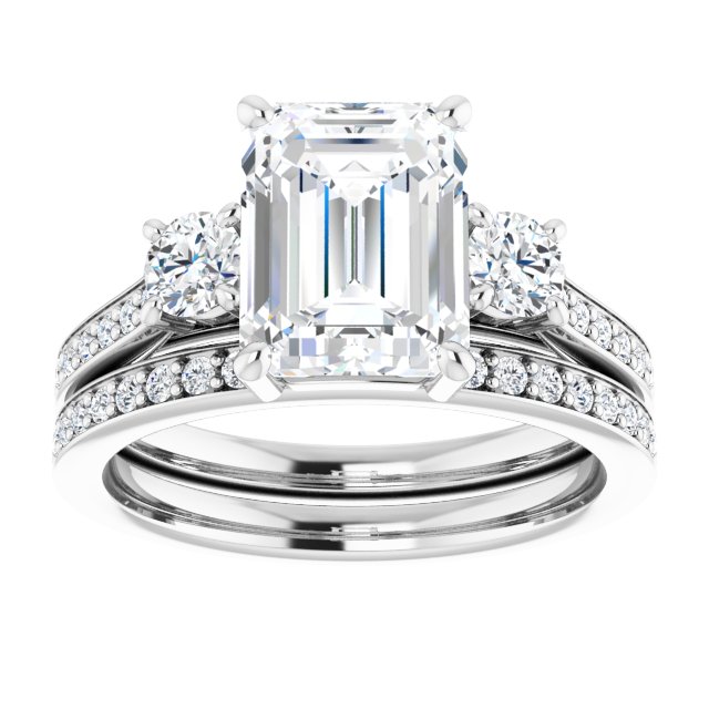 2.98 tcw Emerald Diamond EF/VS1+ Sculptural Three Stone Engagement Ring in PLAT | AllComponents_ViewS