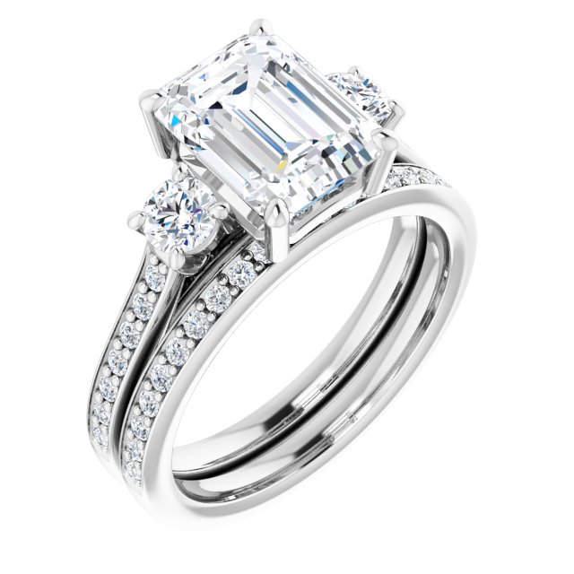 2.98 tcw Emerald Diamond EF/VS1+ Sculptural Three Stone Engagement Ring in PLAT | AllComponents_ViewA